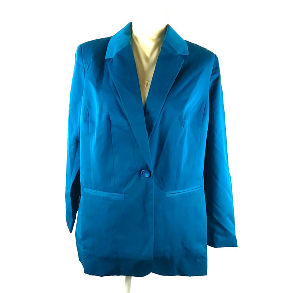 Denim 24/7 Jackets & Blazers - Denim 24/7 Women's Blazer Dark Blue Green Size 12W Long Sleeve Career Business